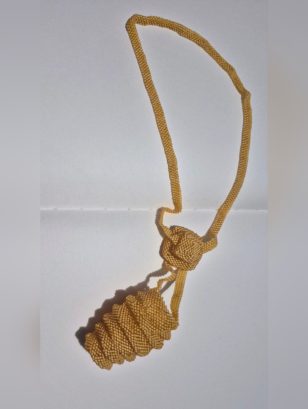 Handmade Woven Glass Seed Bead Pouch Pendant Necklace Boho Artisan Gold